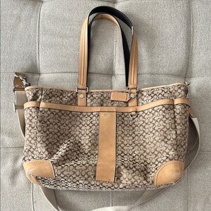 Coach Signature Diaper Bag. Khaki. Brown and Tan Signature Shoulder Bag